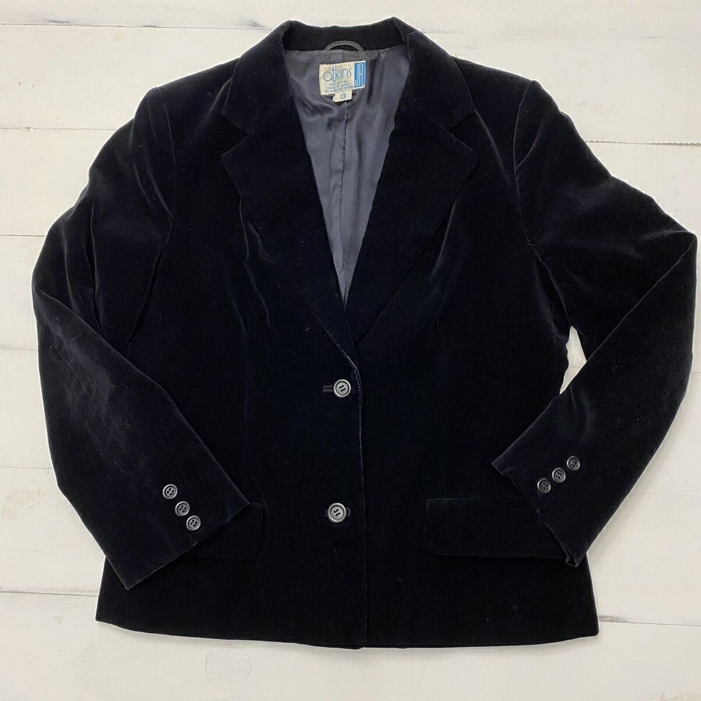 Atkins JR Women's Velvet Black Cotton Blazer Size 13 Made in Japan